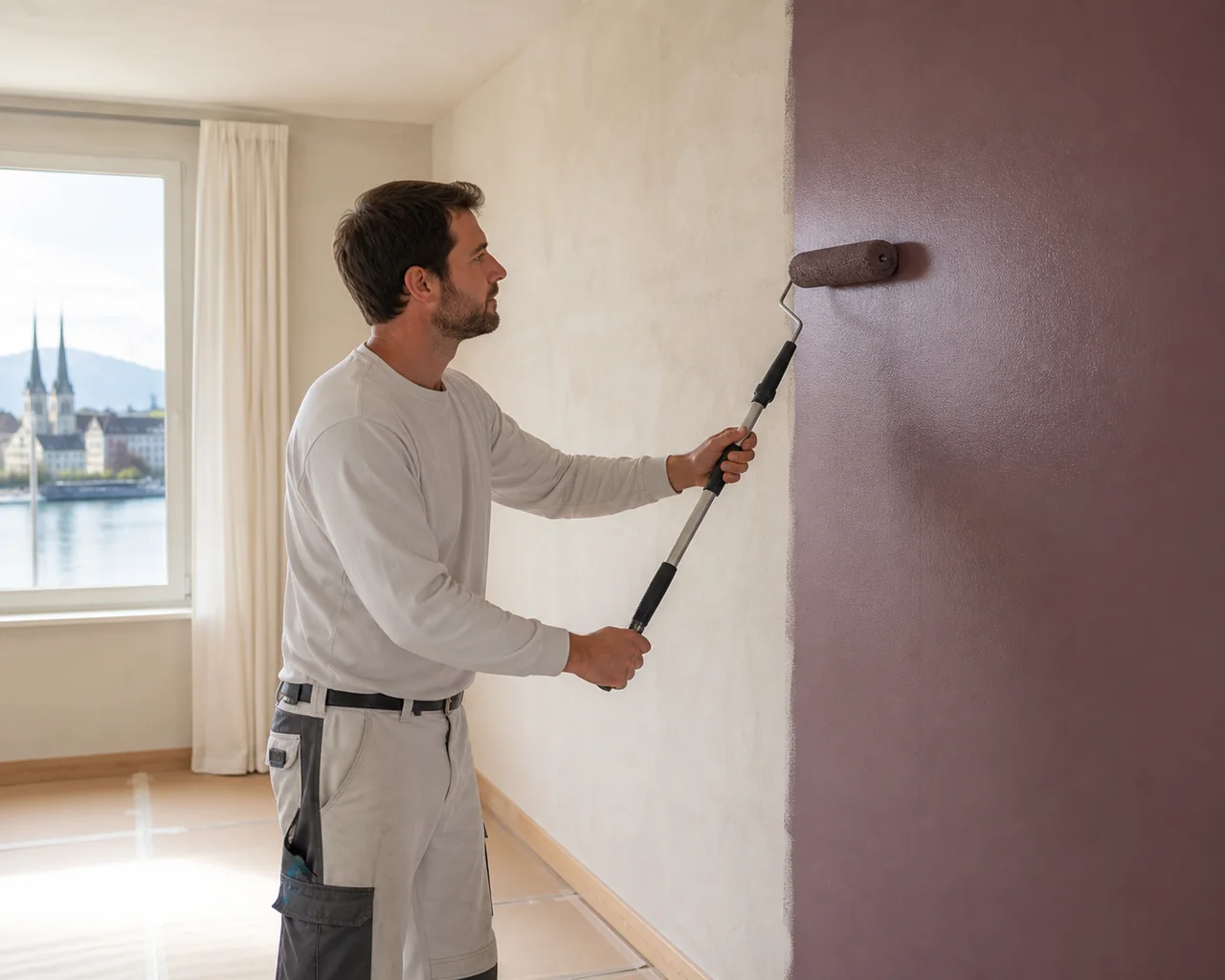 Painter applying an even finish with a roller